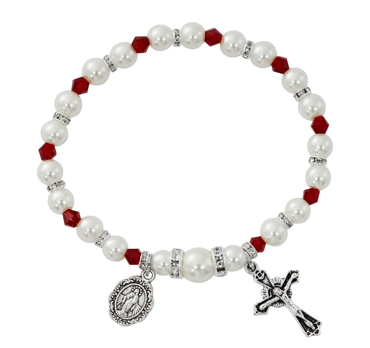 Pearl Birthstone Stretch Bracelet Assorted Styles, Colour: January Garnet