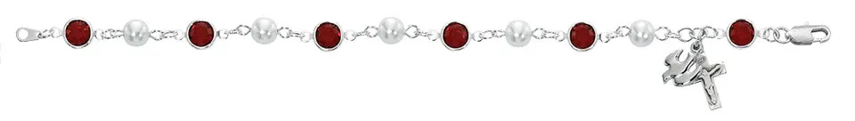 SS Pearl/Red Bracelet W/Dove
