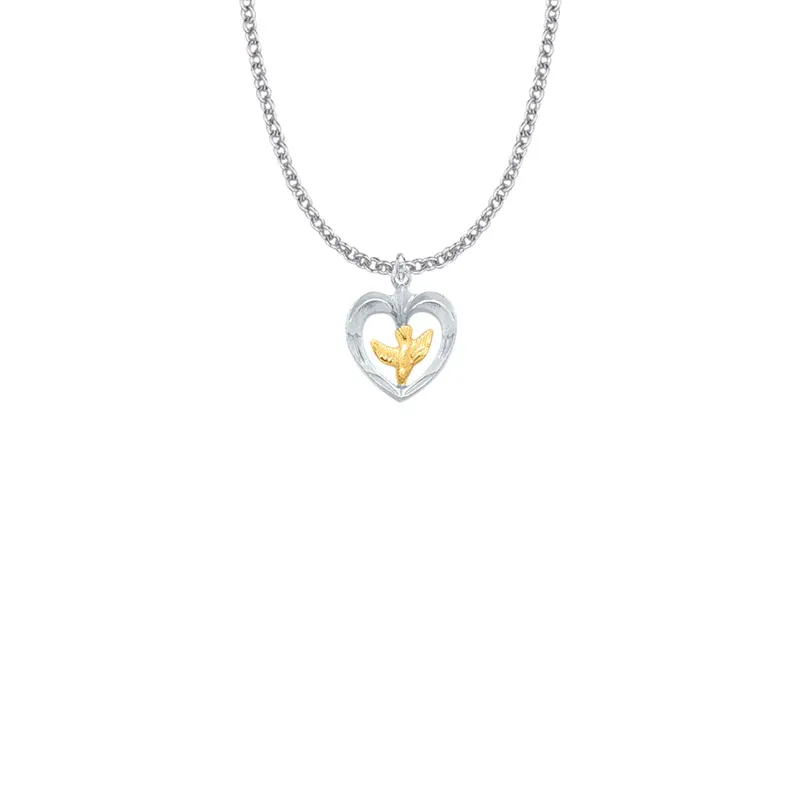 SS Heart W/Gp Dove Chained/Box