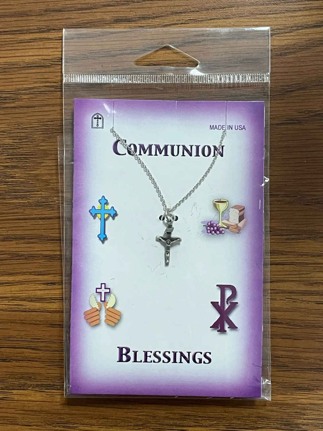 Silver Comm Girls Crucifix 16"