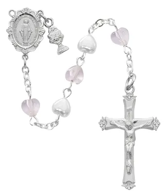 Pink And Pearl Heart Rosary