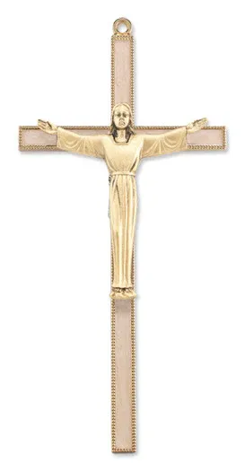Gold Crucifix W/White Inlay