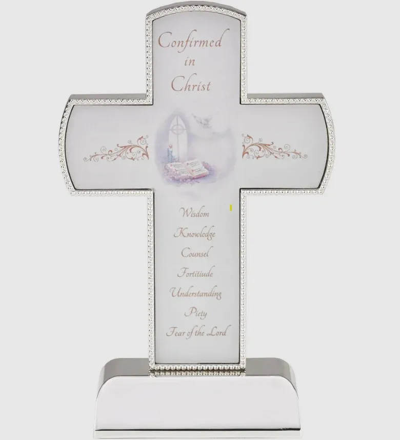Silver Tone Conf Cross W Base