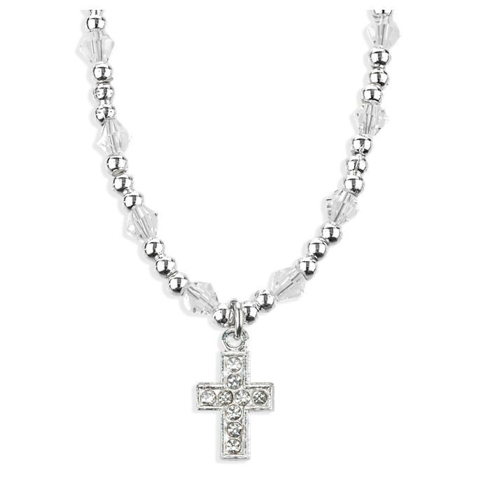 Crystal Bead Necklace W/Cross