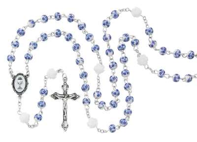6mm Blue Ceramic Flower Rosary