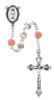 6mm Pink Flower Bead Rosary