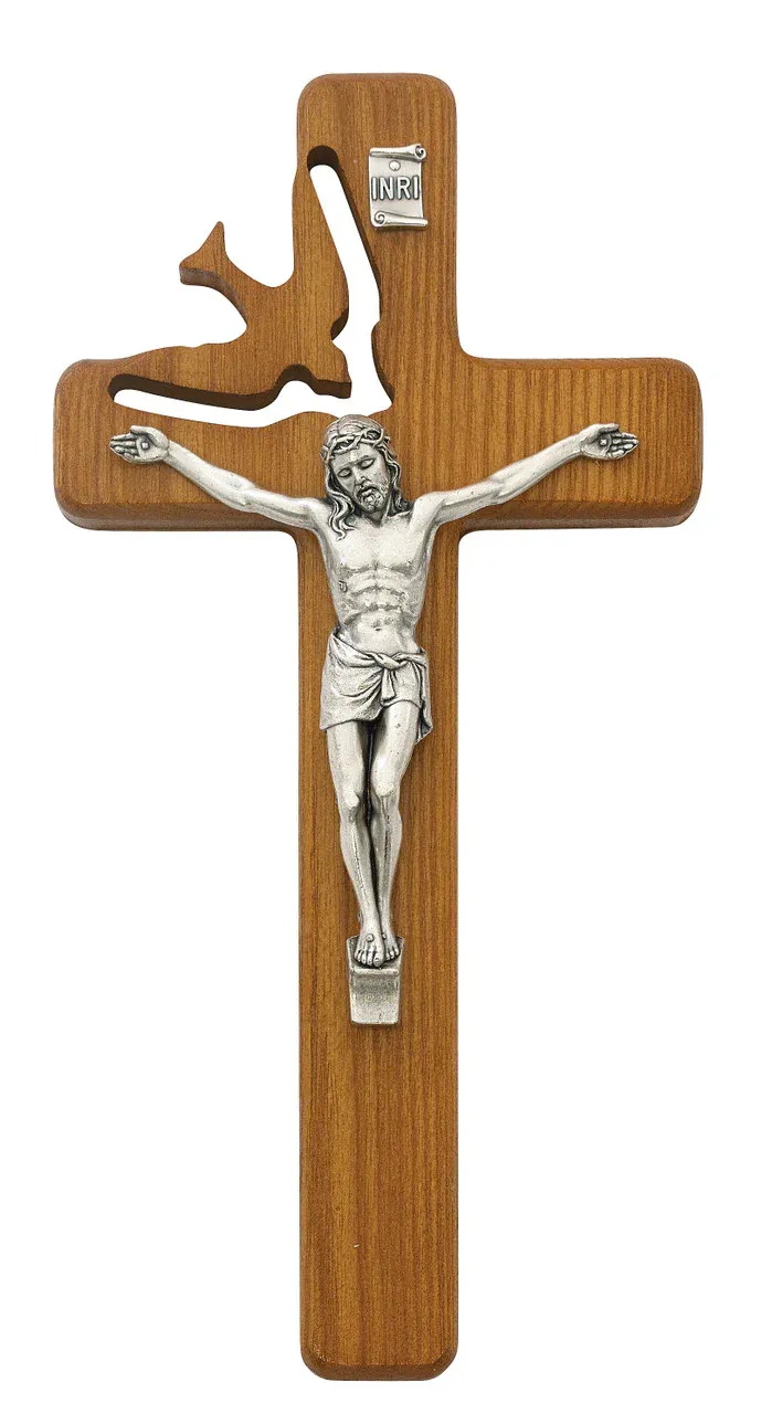 Holy Spirit Walnut Crucifix 8"