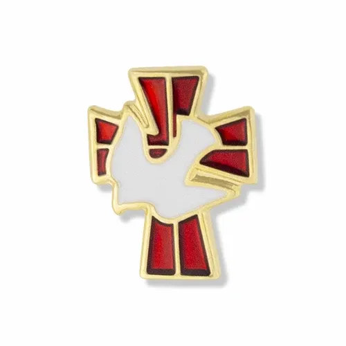 Red/Gold Cross With Dove Pin