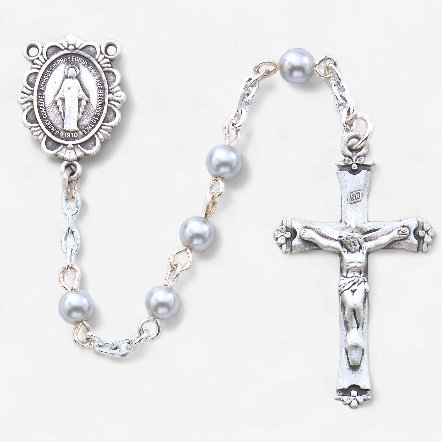 White Pearl Rosary 5mm Communi