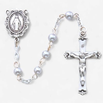 White Pearl Rosary 5mm Communi