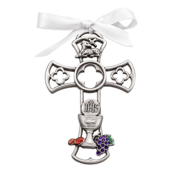 Pewter 1st Com Cross W/Chalice