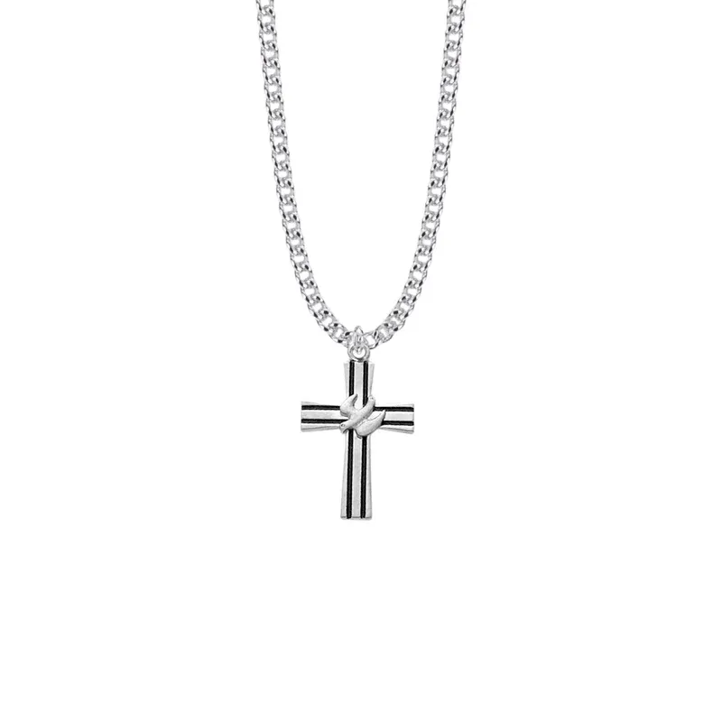 SS Antique Cross With Dove 24"