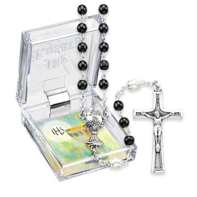 5mm Black  &amp; Wht Prl Rosary