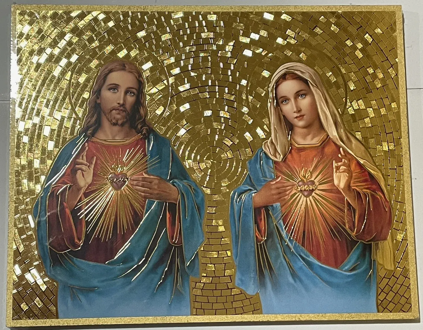 8X10 Gold Mosaic 2 Hearts Plq