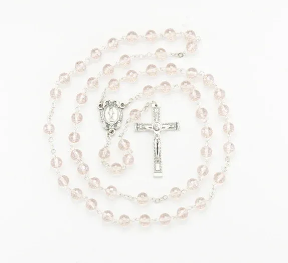 8mm Pink Crystal Rosary