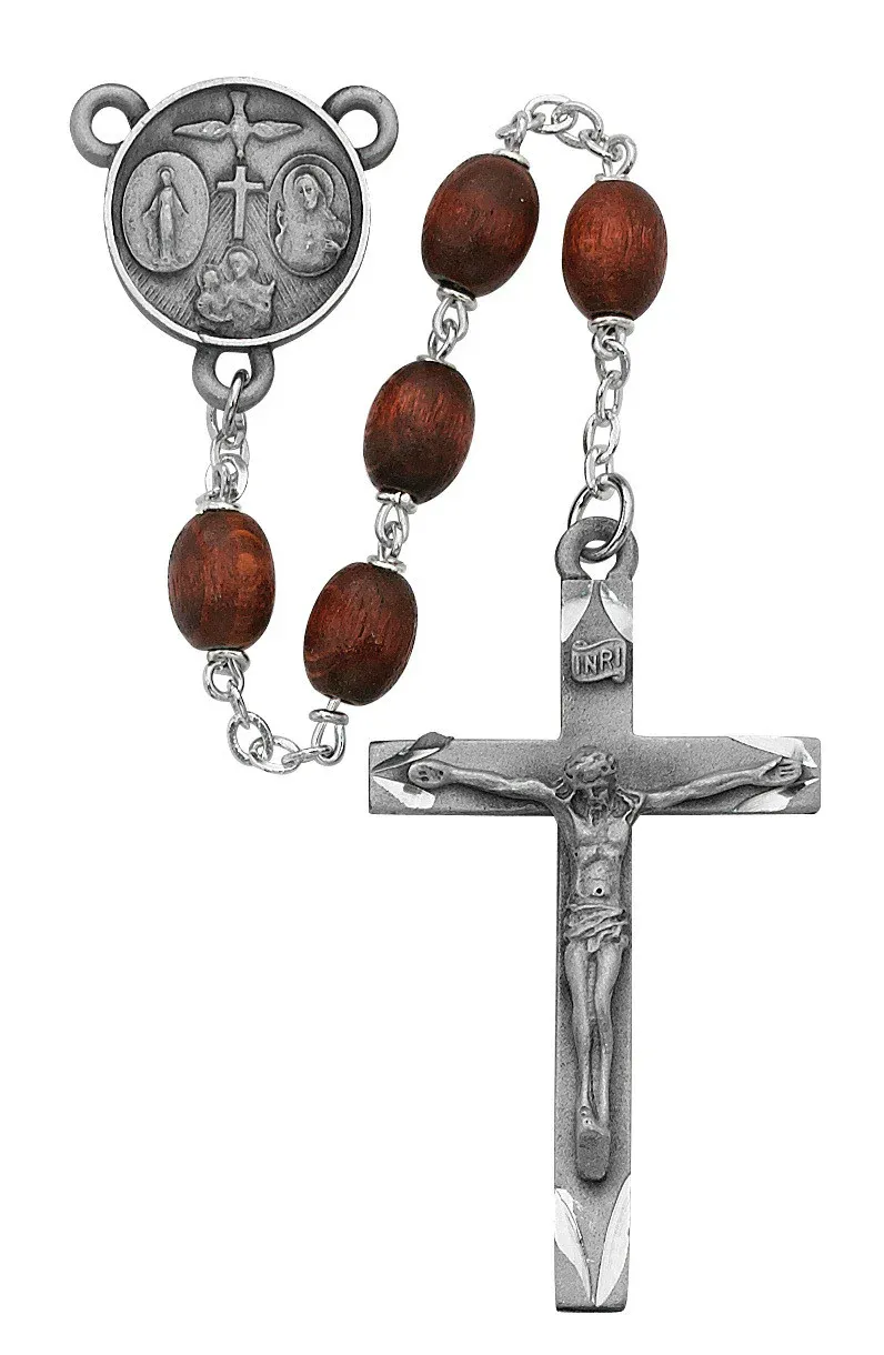 Brown Wood Oval Bead Rosary