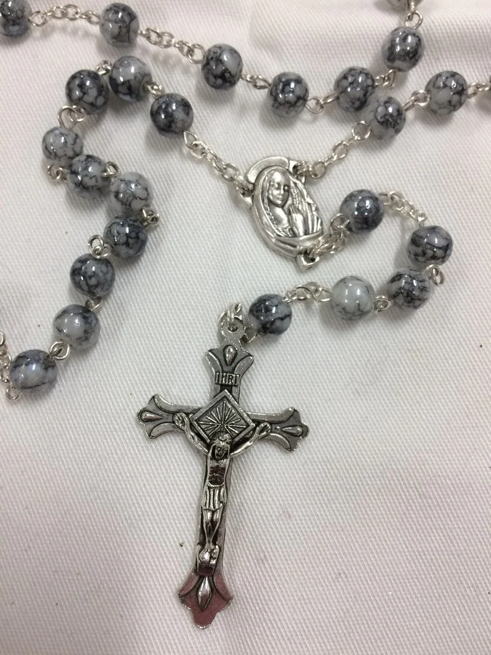 6mm Greyish Black Glass Rosary