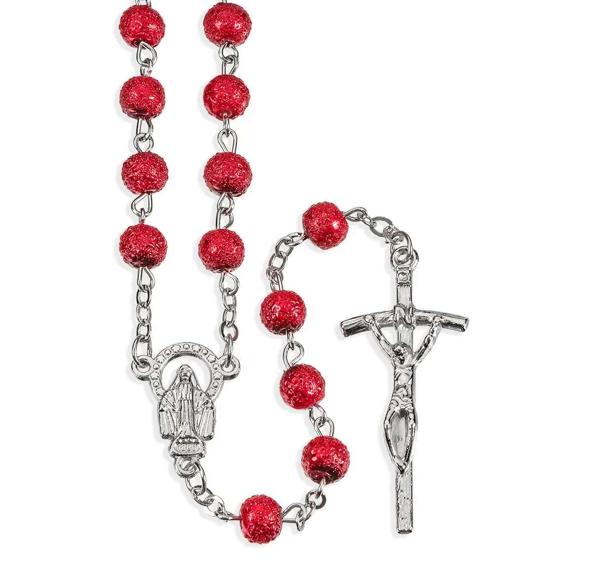 6mm Red Hammered Bead Rosary