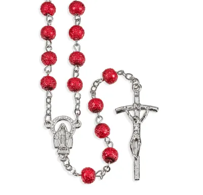 6mm Red Hammered Bead Rosary