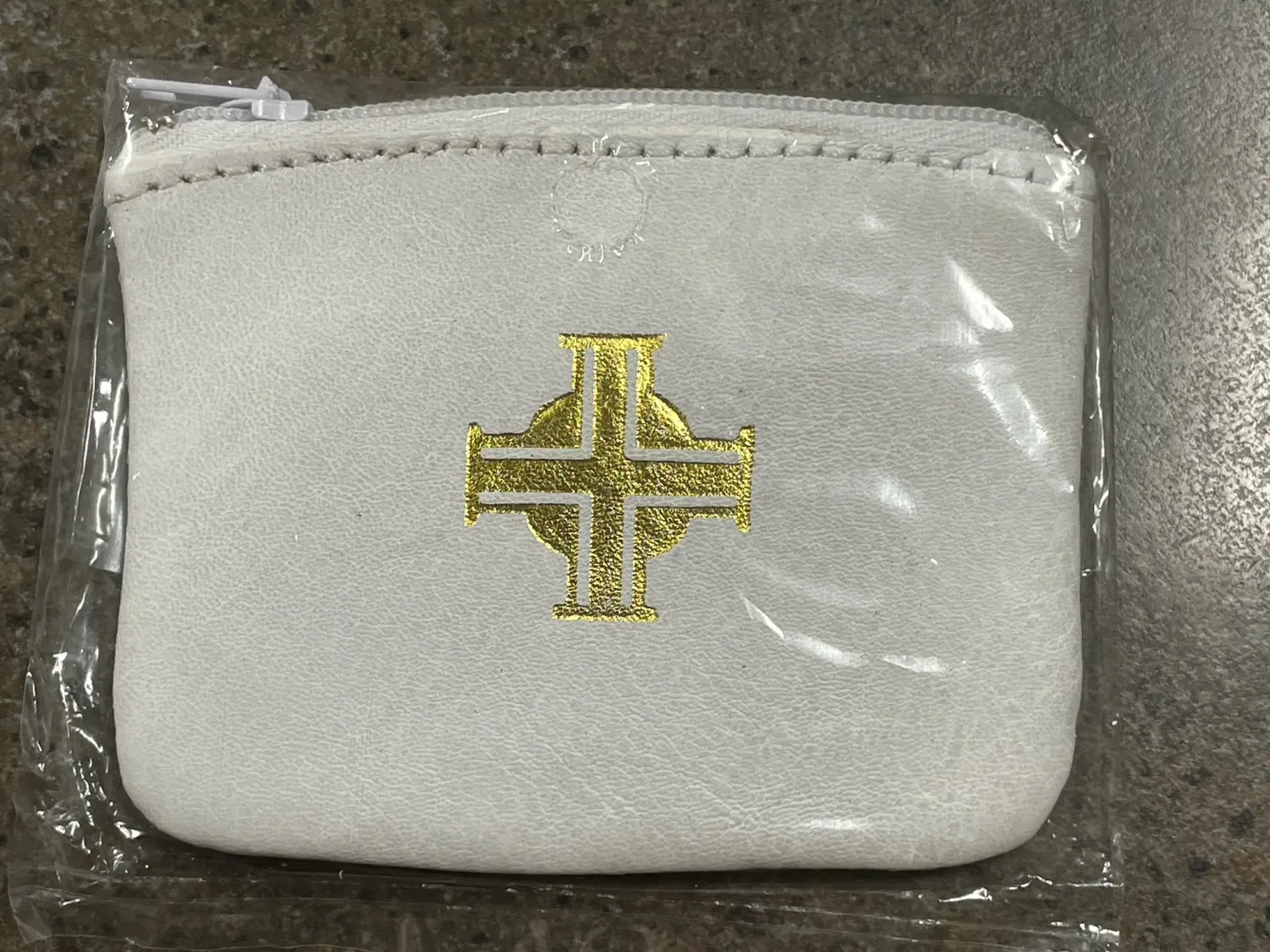 White Leather Rosary Case/Zip