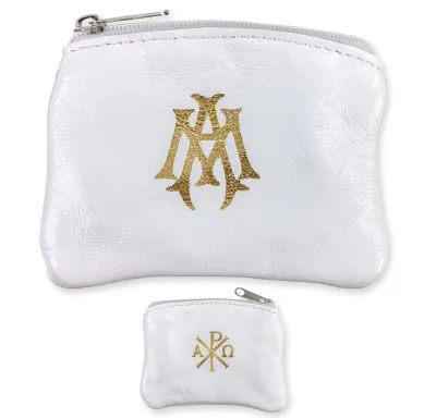 Priest Rosary Case Sheepskn White