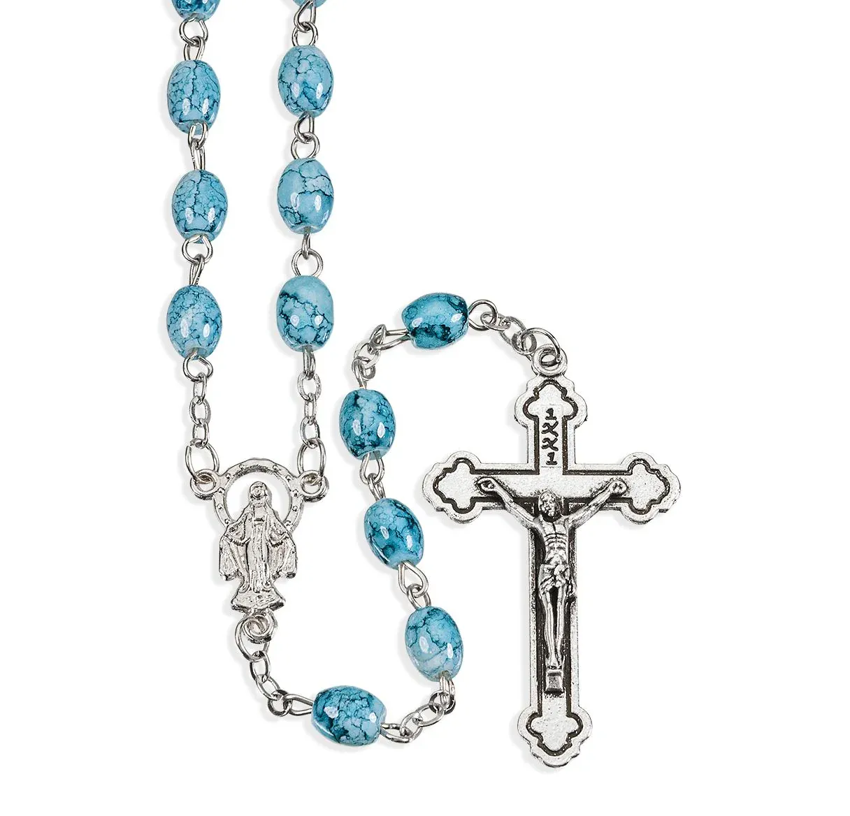 Oval Lt Blue Marble Rosary