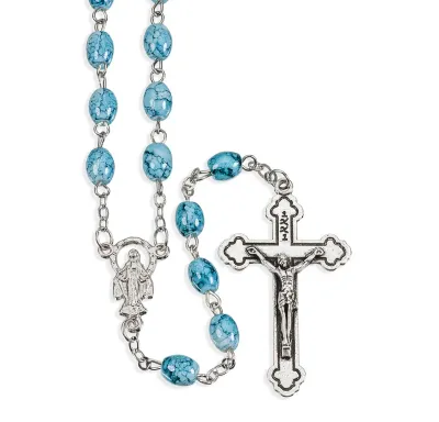 Oval Lt Blue Marble Rosary