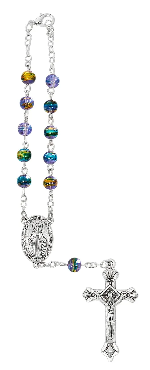 Multi Color Purple Auto Rosary