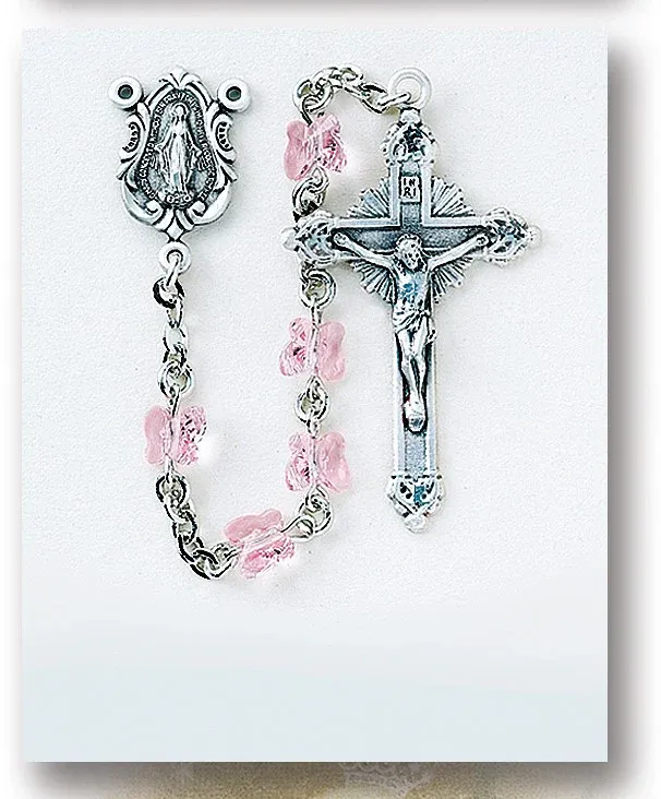 SS Swarovski Pink Bfly Rosary
