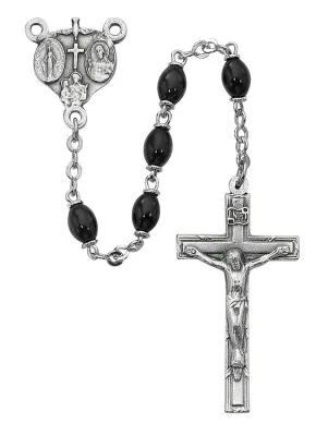 Blk Glass Oval Bead Rosary 4mm