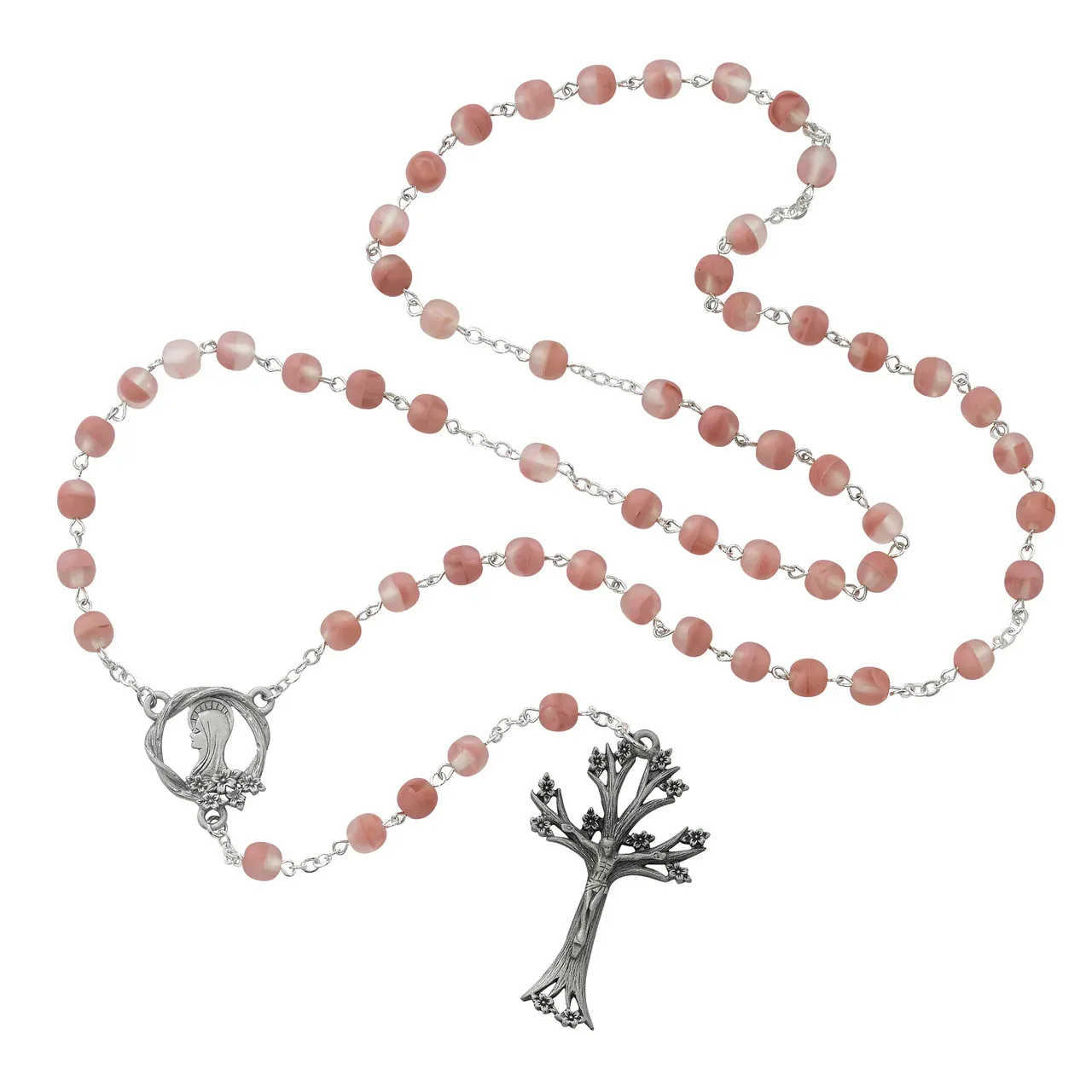 Rose Frosted Gl Rosary 7mm