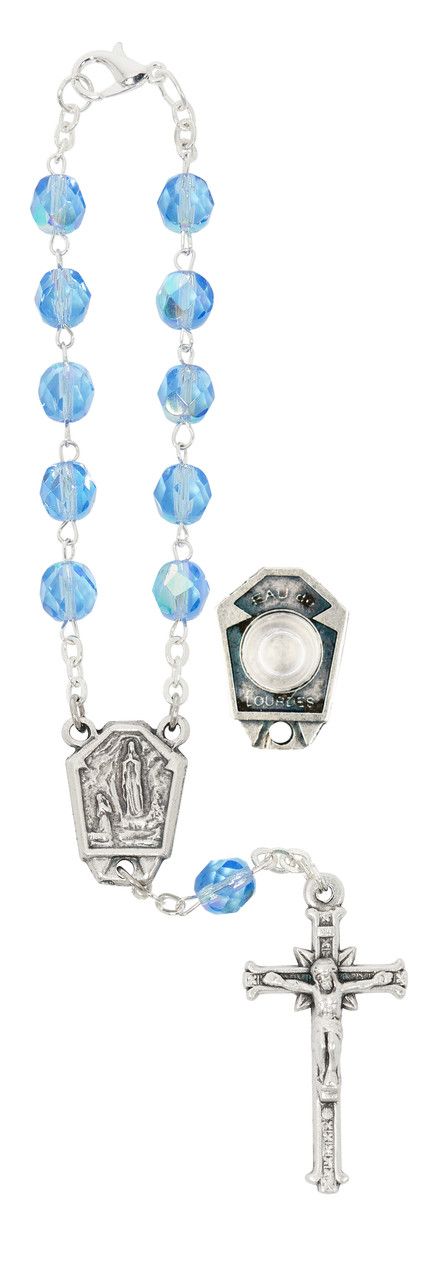 Blue Lourdes Auto Rosary/Card