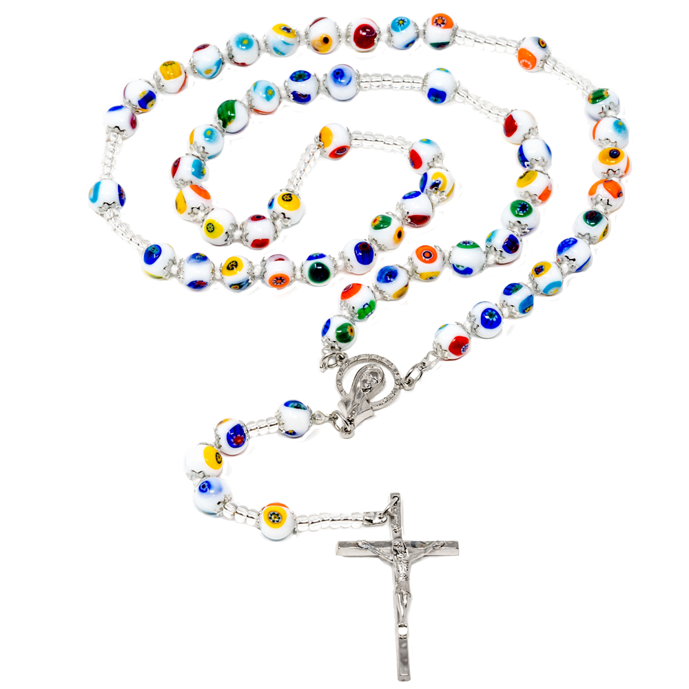 White Murano Knotted Rosary