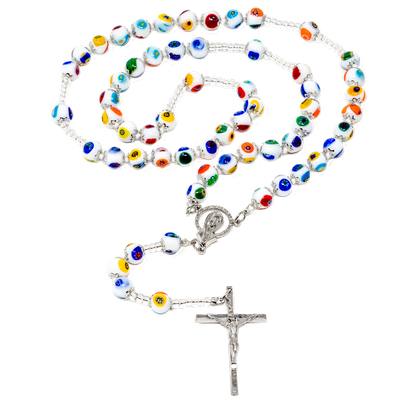 White Murano Knotted Rosary