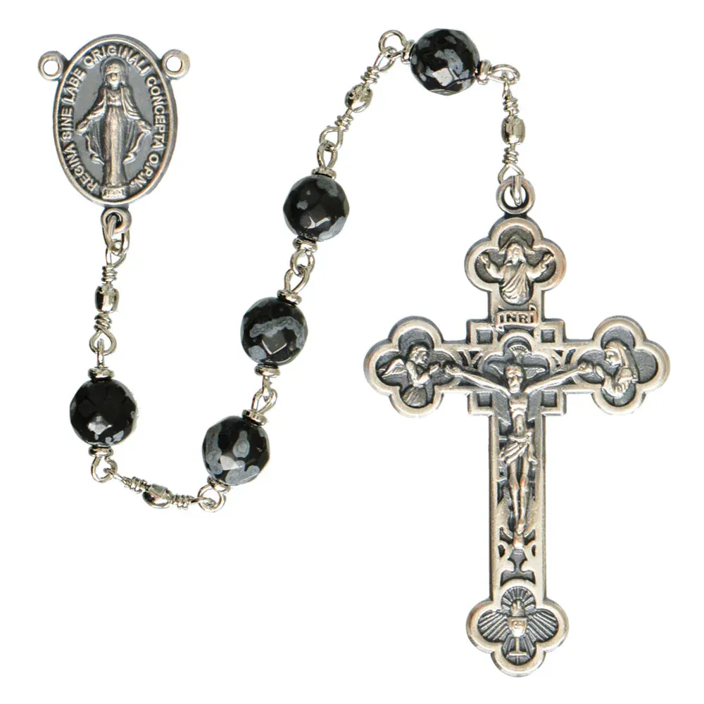 6mm Snowflake Obsidian Rosary