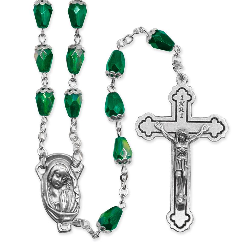 Tear Drop Green Crystal Rosary
