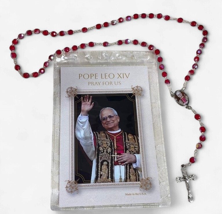 Pope Leo XIV Red Photo Rosary