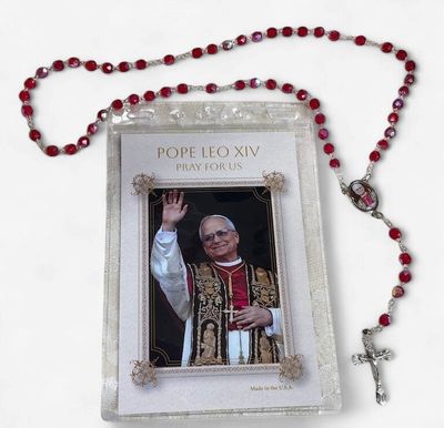 Pope Leo XIV Red Photo Rosary