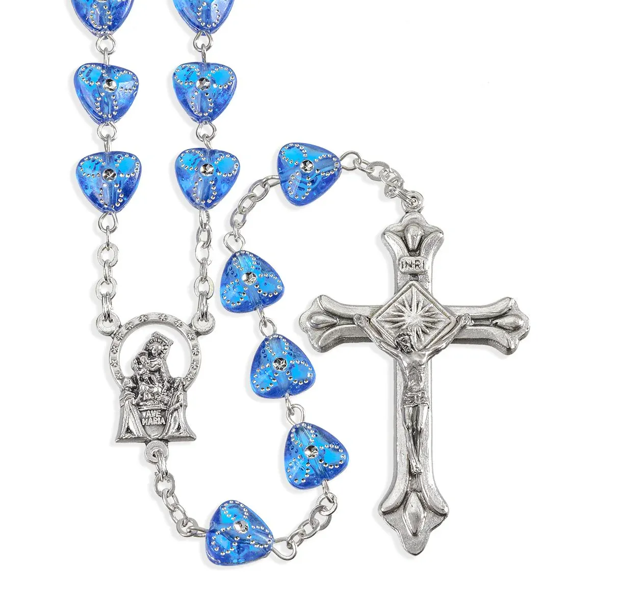 Heart-Shaped Blue Bead Rosary