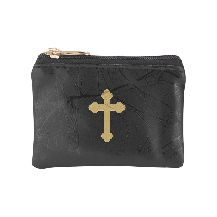Black Marbled Rosary Pouch