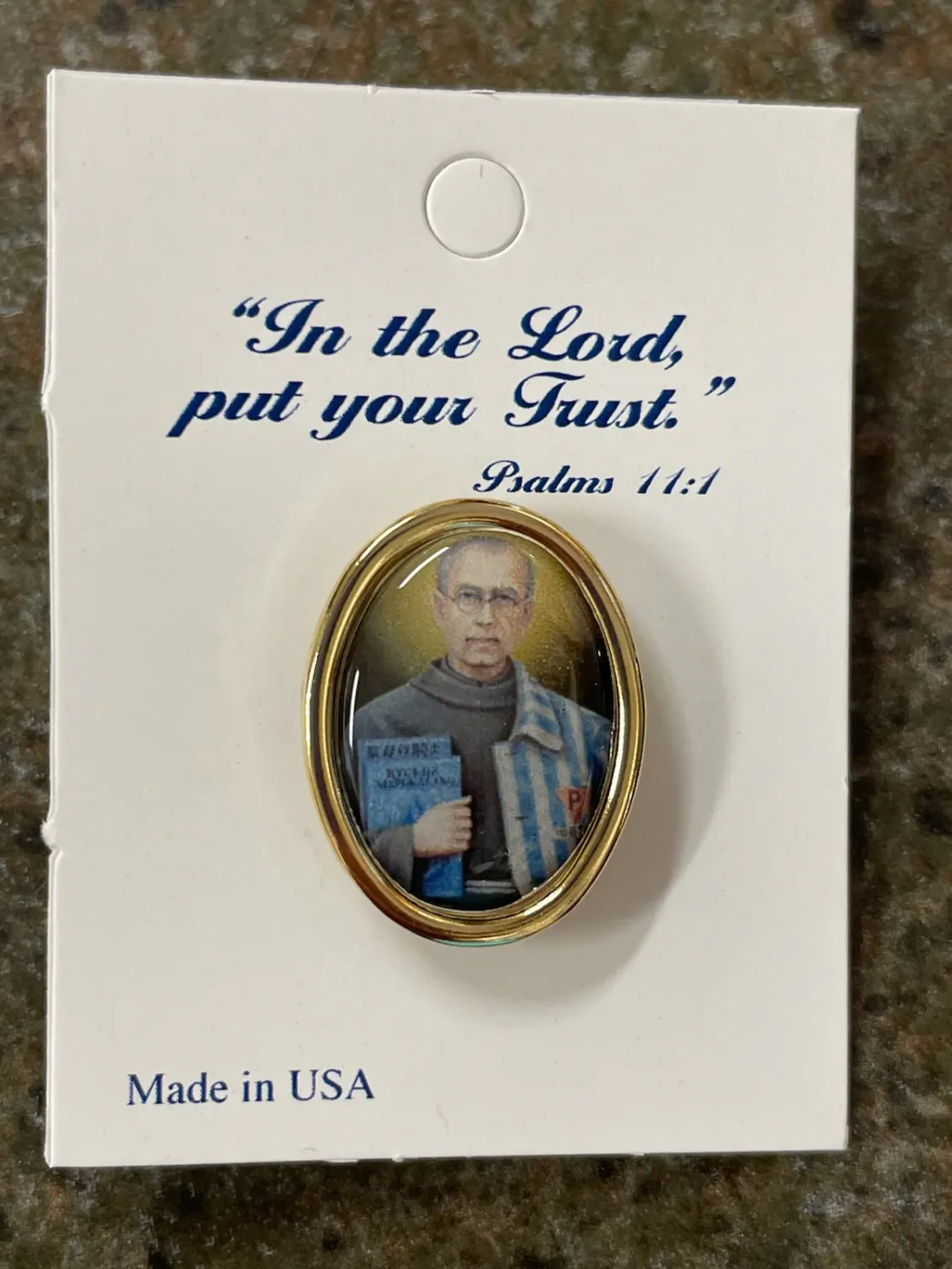 St Max Kolbe Lapel Pin Gold