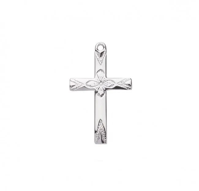 SS High Polish Flower Cross 18"