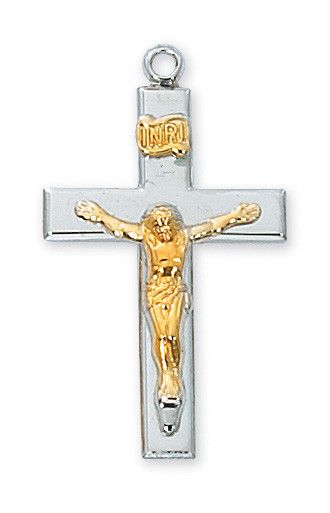 SS Tutone Crucifix 18" Chain
