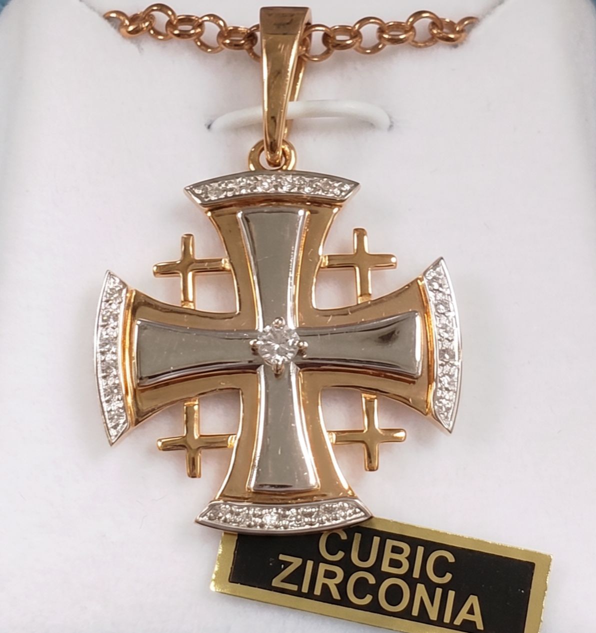 Rose Gld Jerusalem Cross W/Cz