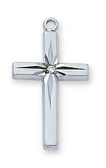 SS Cz Center Cross/18" Ch &amp; Bx