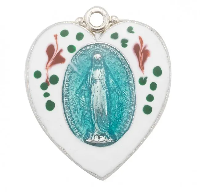 SS Bl Enamel Heart W/Flwrs Mir