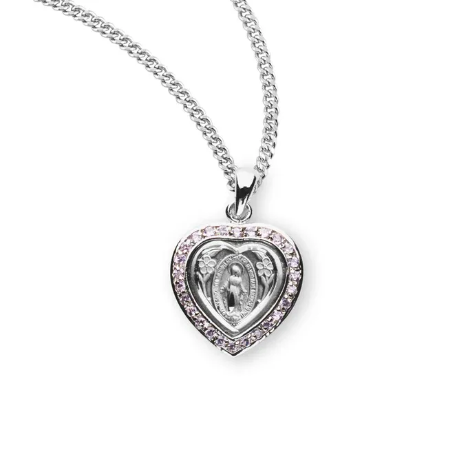 SS Heart Shaped Miraculous with Pink CZ 18"