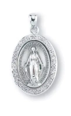 SS Oval Mirac Medal Cz 18" Ch