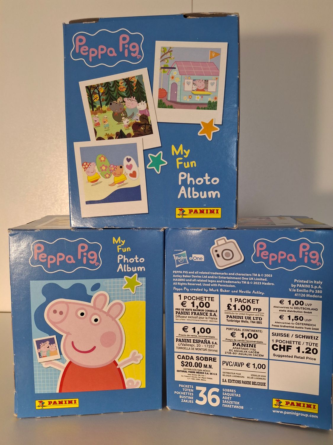 Panini Peppa Pig Sticker Mein lustiges Fotoalbum – 1x Display je 36 Stickertüten UVP 36€
