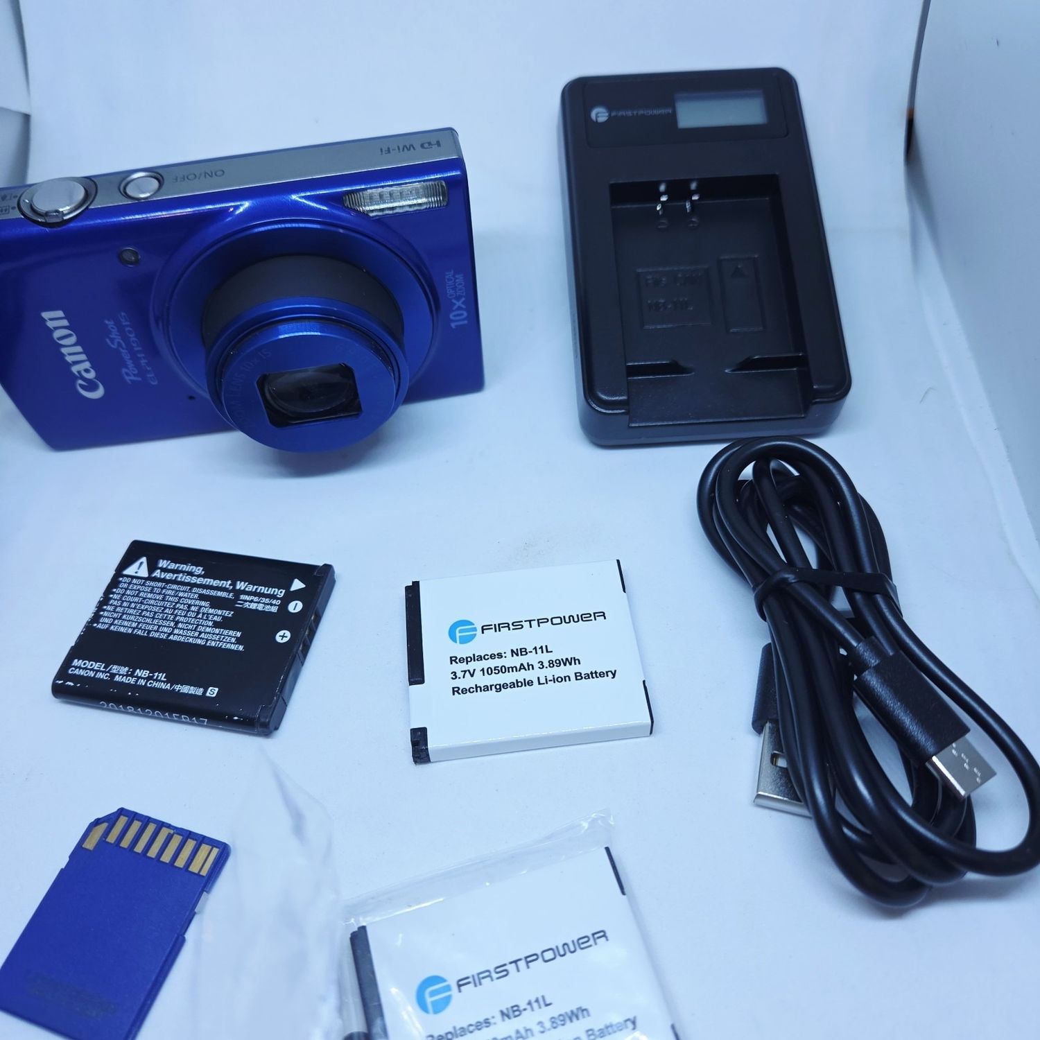 Canon Powershot ELPH 190 IS Blue Digital Camera W/ 3 Batteries, Charger, SD Card. Excellent Condition!!!